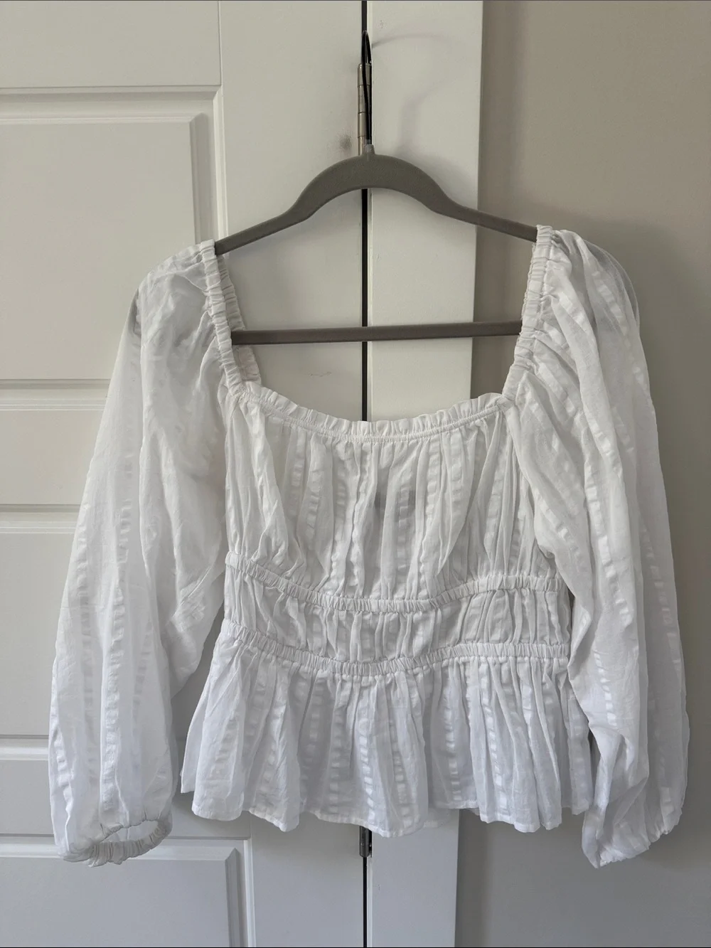 J. Crew White Square-Neck Long Sleeve Blouse with Puff Sleeves - Sz Small